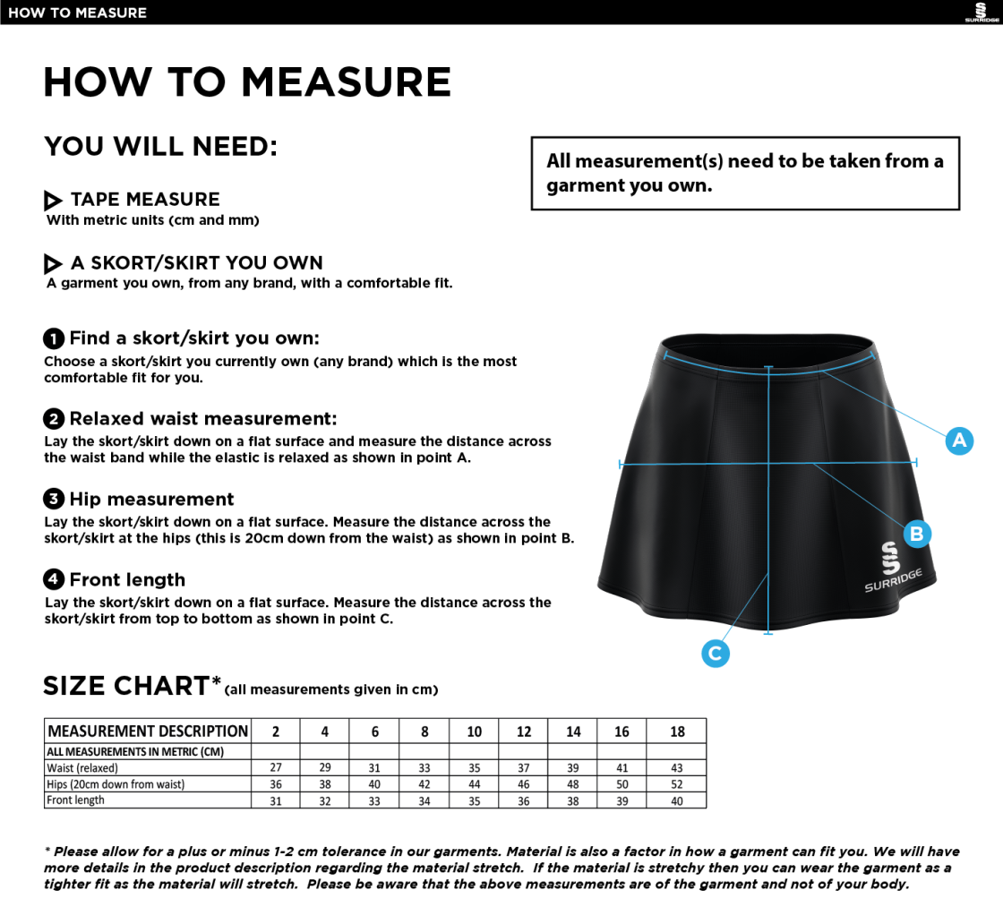 Phoenix HC - Blade Skort - Size Guide