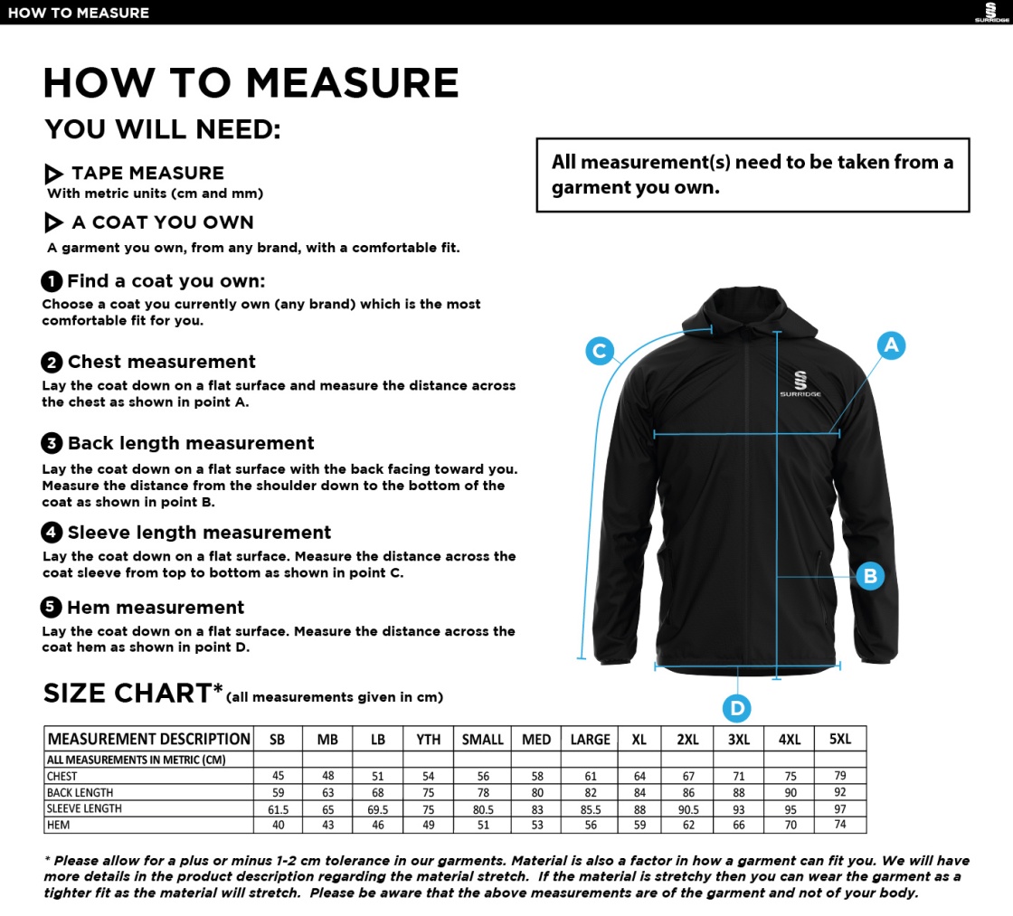 Phoenix HC - Dual Full Zip Training Jacket - Size Guide