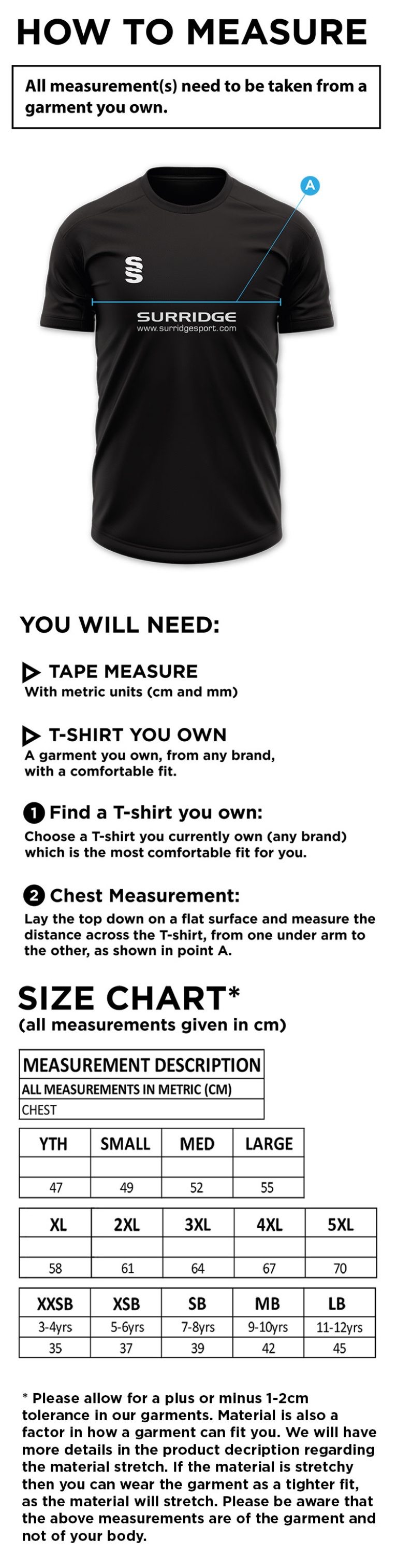 Phoenix HC - Blade Polo Shirt - Size Guide