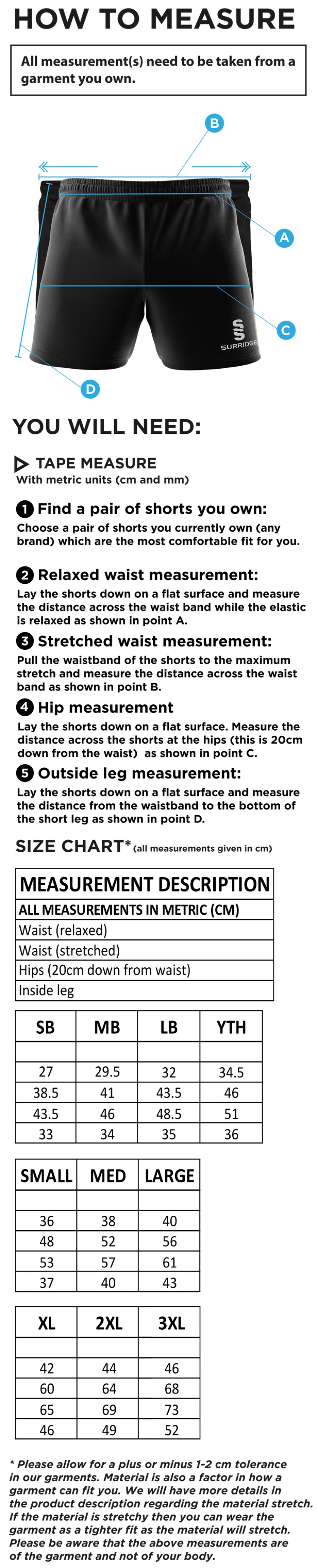 Phoenix HC - Performance Gym Short - Size Guide