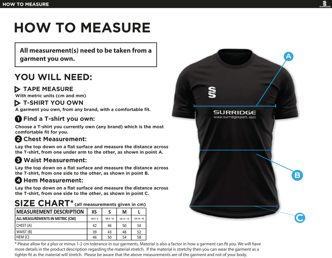 Phoenix HC - Women's Dual Games Shirt - Size Guide