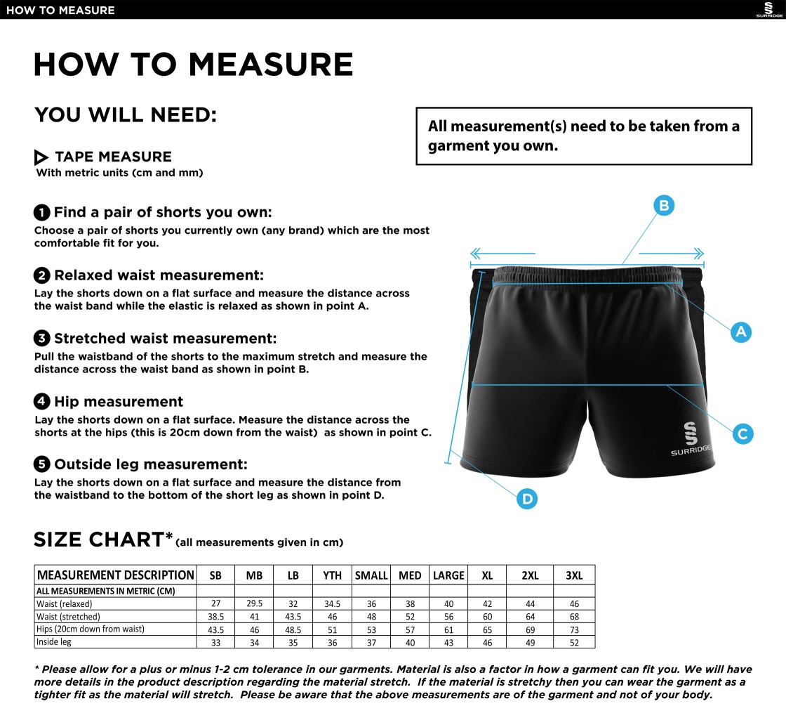 Phoenix HC - Performance Gym Short - Size Guide