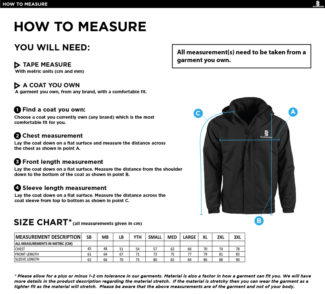 Phoenix HC - Dual Fleece Lined Jacket - Size Guide