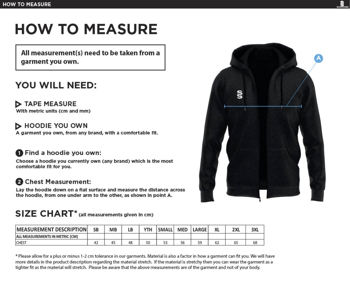 Phoenix HC - Dual Full Zip Hoody - Size Guide